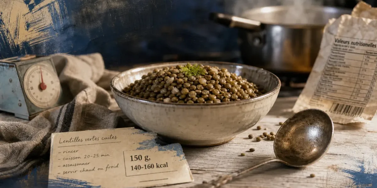 Lentilles calorique 127 kcal aux 100 g, bol de lentilles vertes cuites