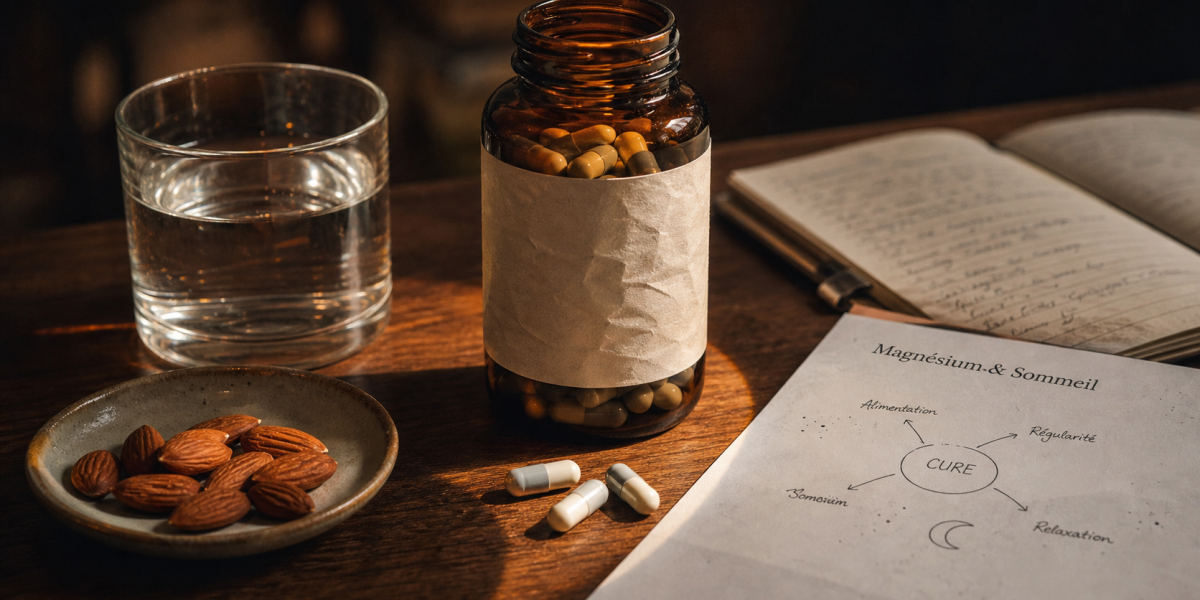 Magnésium et sommeil : capsules et eau, guide de cure