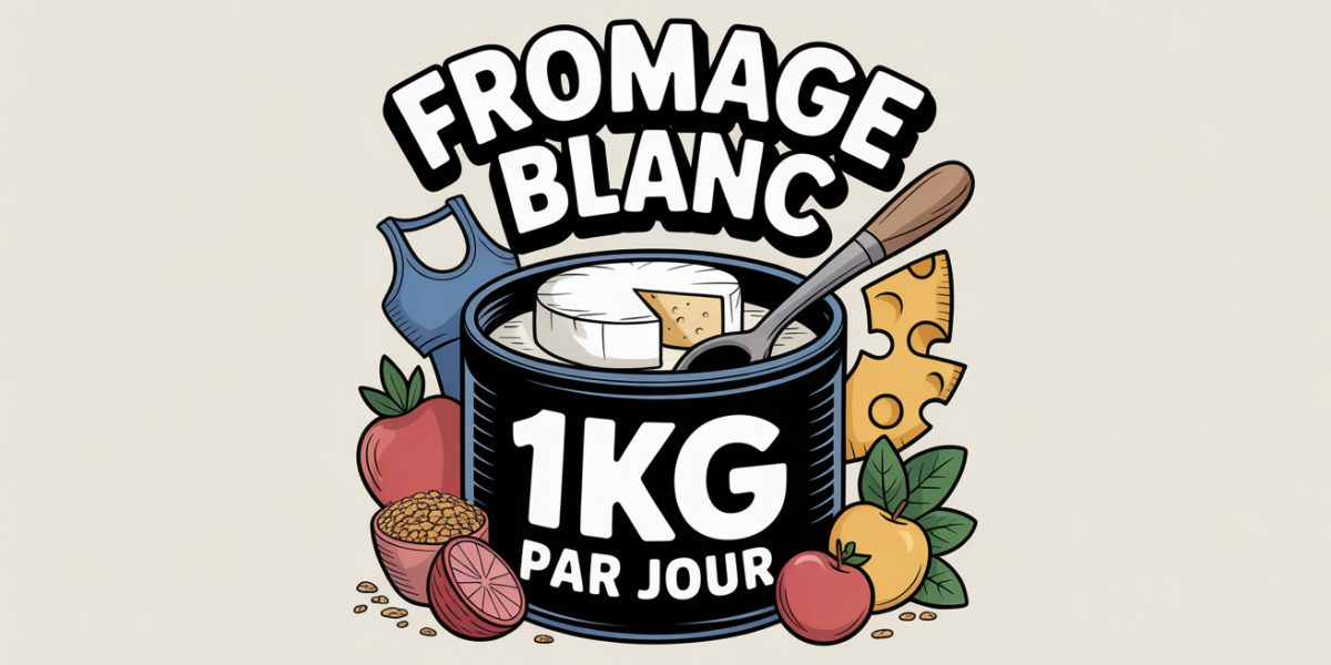 illustration pot et ustensiles manger 1kg de fromage blanc par jour