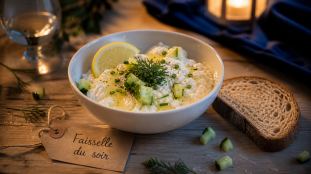 Manger de la faisselle le soir : bol de faisselle au citron et herbes