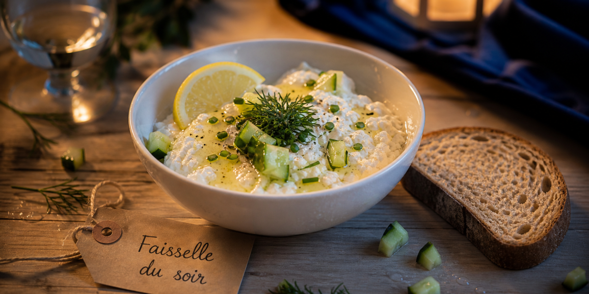 Manger de la faisselle le soir : bol de faisselle au citron et herbes