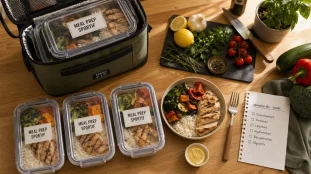 Meal prep sportif : boîtes hermétiques et bowl prêt pour la semaine