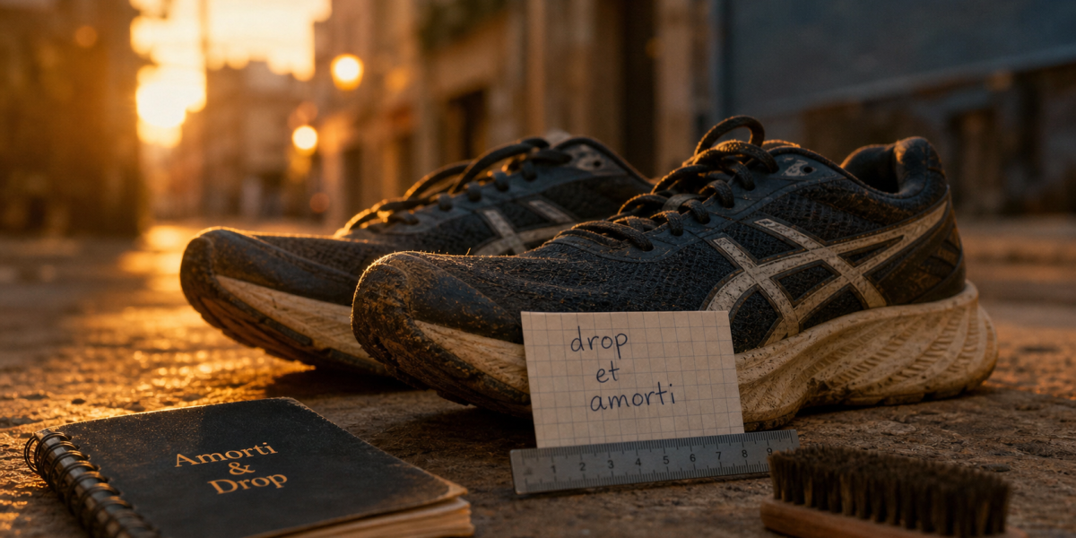 Meilleure chaussure running : amorti et drop, foulée visible sur semelles