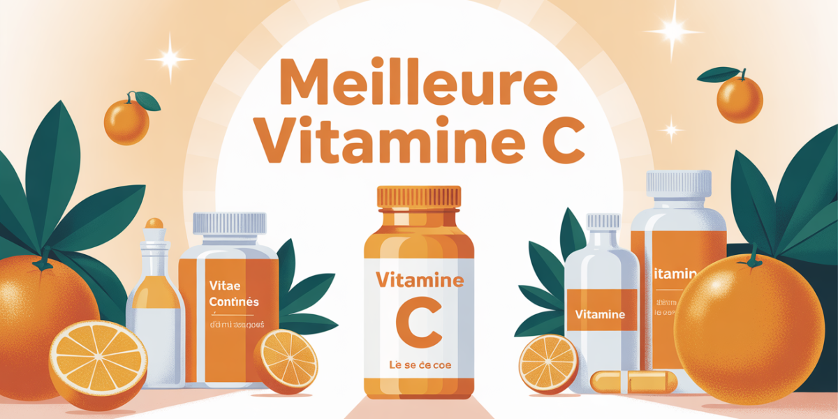illustration vitamine c avec oranges et flacons