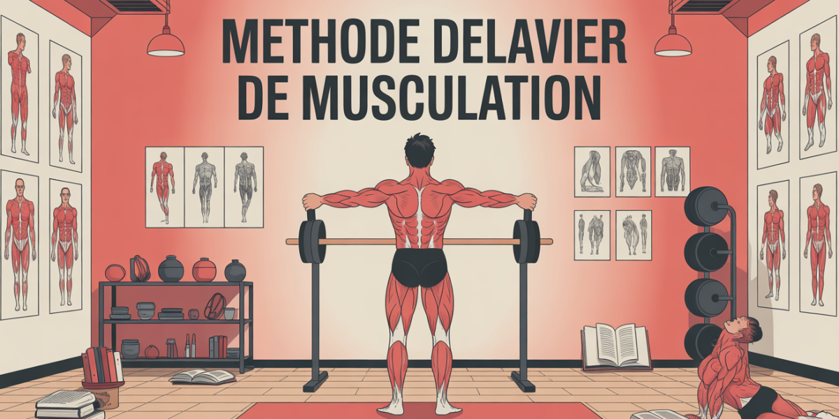 Illustration methode de musculation delavier, silhouette et halteres