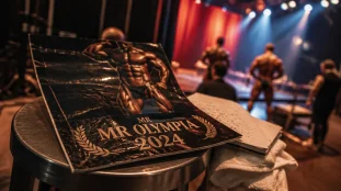 Mr Olympia 2024 classic physique backstage, affiche “Mr Olympia 2024” à Las Vegas Convention Center