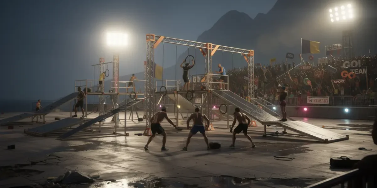 Vue nocturne Ninja Warrior Cannes 2025 obstacles