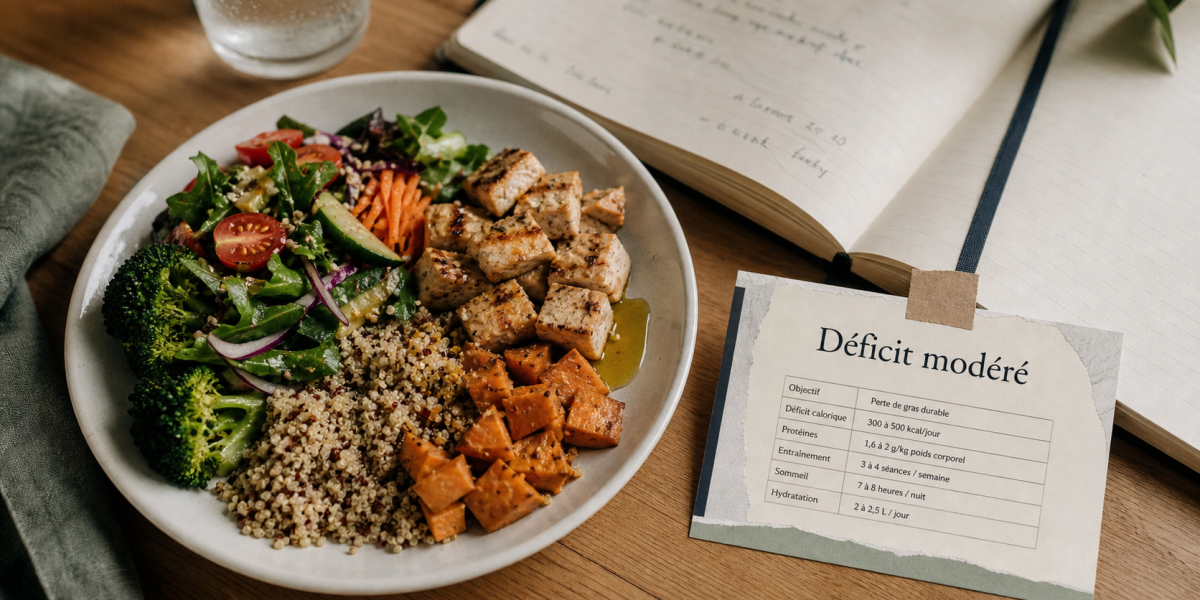 Nutrition perdre du poids : déficit calorique modéré, assiette équilibrée