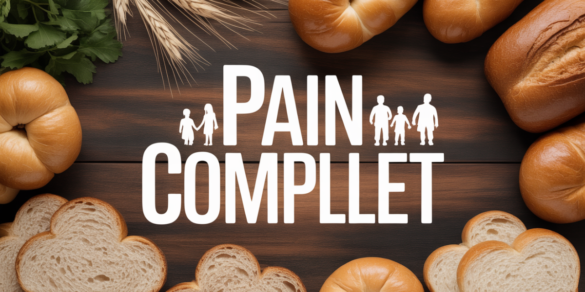 Pain complet bienfait sur planche, famille en arrière-plan