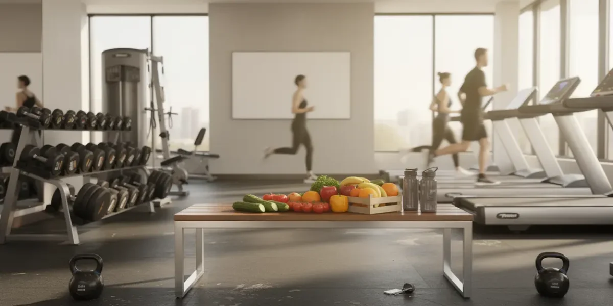 Salle de sport perte de poids rapide et durable avec fruits et haltères