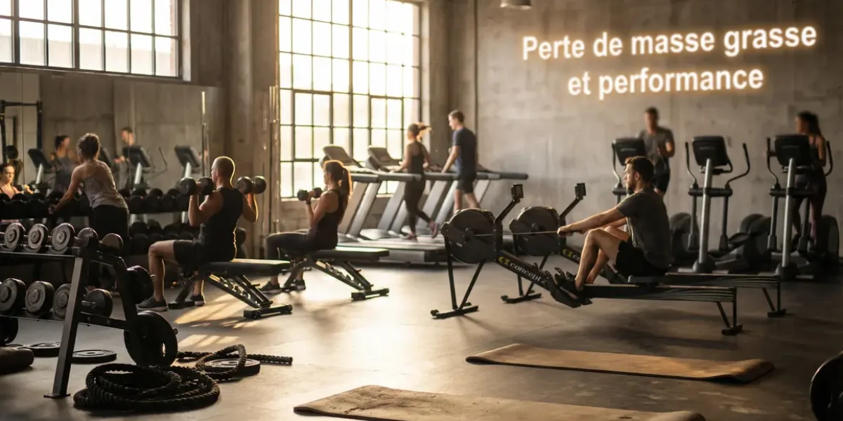 Salle de sport moderne silhouettes entraînement perte masse grasse