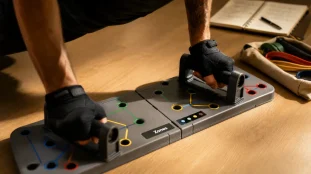 Planche push up pliable avec 4 zones de ciblage et bandes de résistance