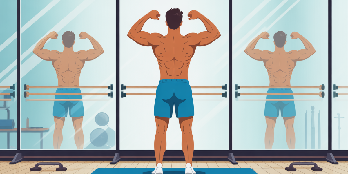 poids ideal homme 1m80 sportif debout miroir salle de sport