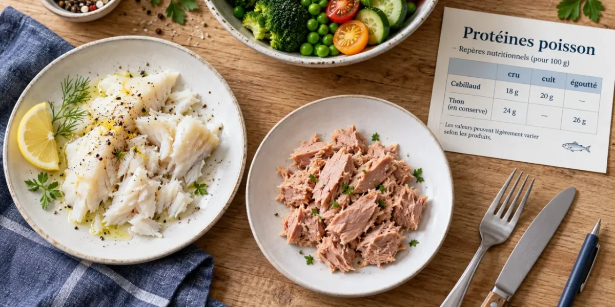 Poisson protéine : thon et cabillaud, portions et calories maîtrisées