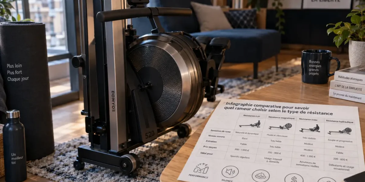 Quel rameur choisir : rameur en appartement en intérieur, roue de résistance visible