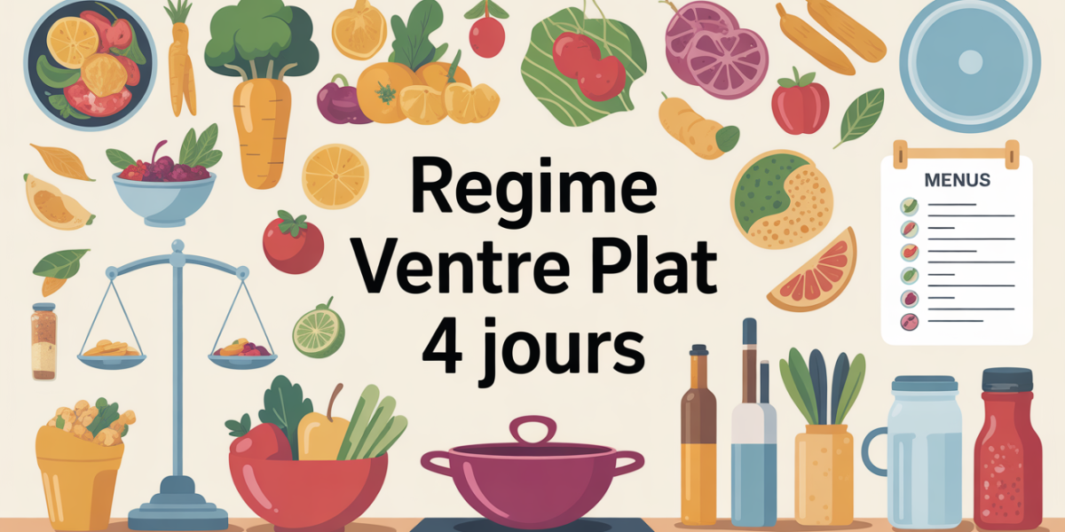 Illustration plan cuisine aliments sains regime ventre plat 4 jours