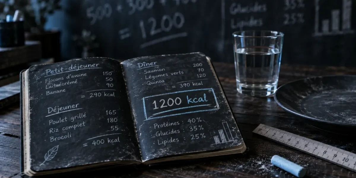 Régimes 1200 calories : tableau calories, craie sur ardoise
