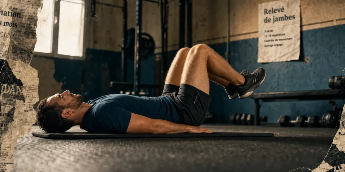 Relevé de jambes : bassin verrouillé, lombaires protégées