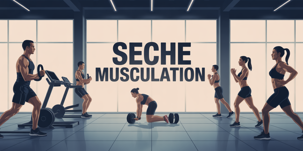 Salle musculation moderne silhouettes halteres cardio