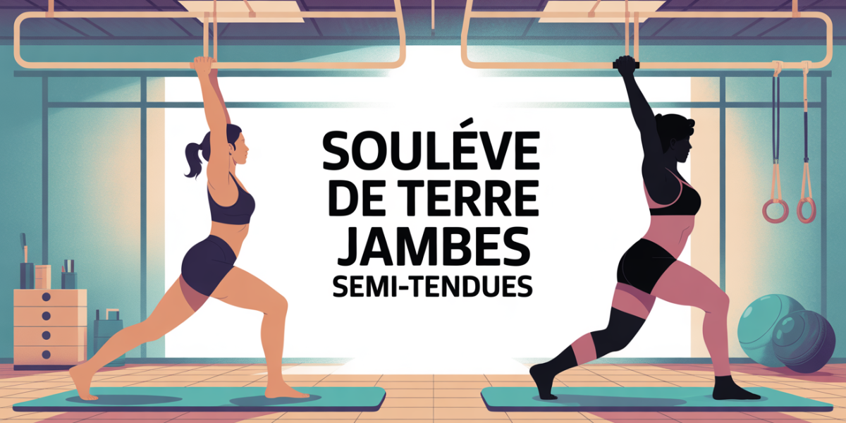 Salle musculation silhouettes souleve de terre jambes semi tendues barre