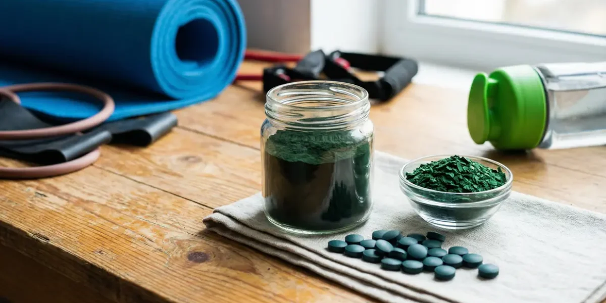 Spiruline poudre comprimes fitness sur table