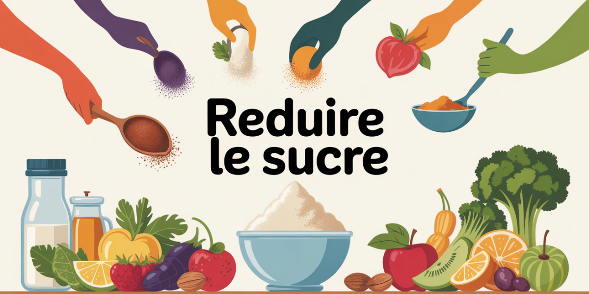 supprimer le sucre de son alimentation fond blanc table aliments sains