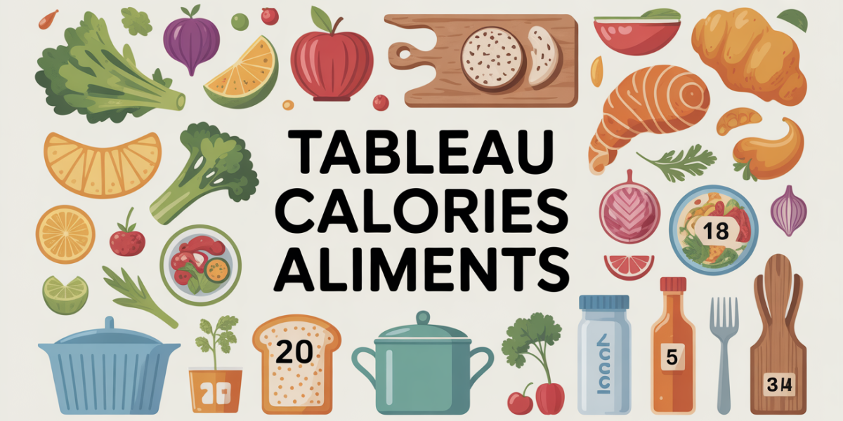 Tableau calories aliments coloré avec chiffres et ustensiles