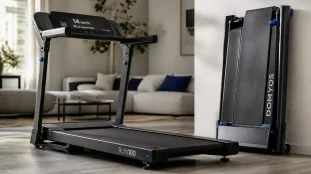 Tapis de course run 100 Domyos pliable, 14 km/h, gain de place