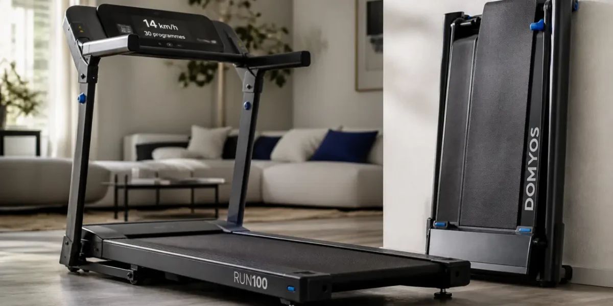 Tapis de course run 100 Domyos pliable, 14 km/h, gain de place