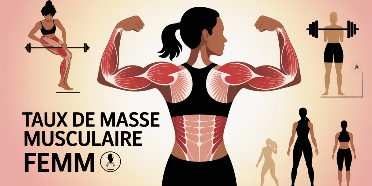 Silhouette sportive femme, fibres musculaires, taux masse musculaire