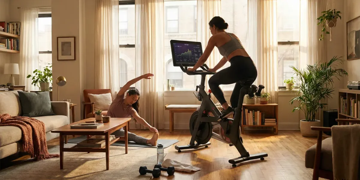 Vélo d appartement moderne dans un intérieur lumineux
