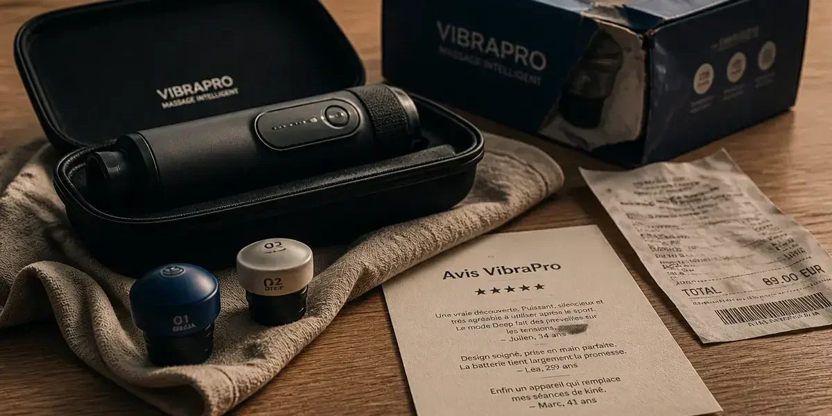 VibraPro, vibrapro avis négatif : appareil vibrant noir et têtes, fiche avis