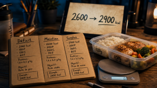 What is calorie surplus avec TDEE, +5–15% et erreurs de prise de graisse. Comparaison déficit, maintien, surplus.