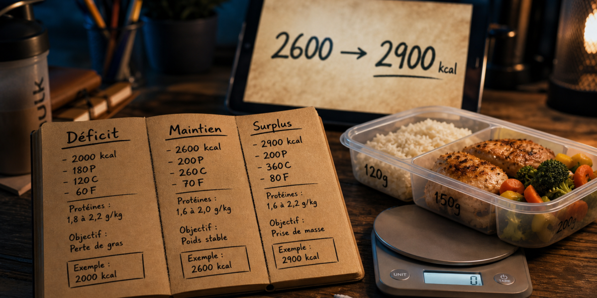 What is calorie surplus avec TDEE, +5–15% et erreurs de prise de graisse. Comparaison déficit, maintien, surplus.