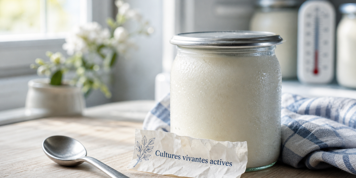 Yaourt aux probiotiques : cultures vivantes actives sur étiquette